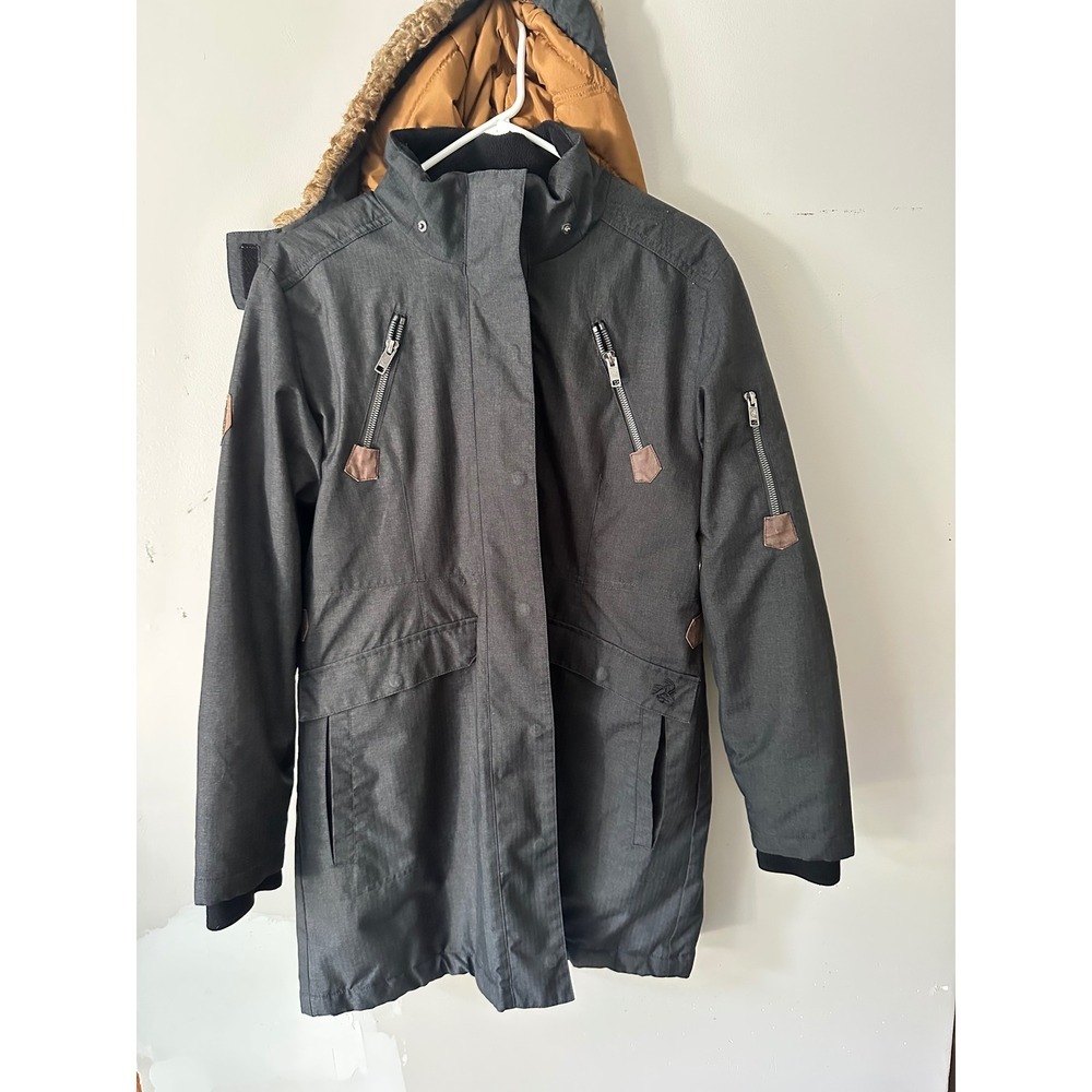Legendary Whitetails Grey Herringbone Sherpa Lined Parka Jacket Faux Fur Hood SM